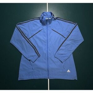 VTG Y2K Adidas 3 Stripe Windbreaker Track Jacket Womens Large Carolina Blue